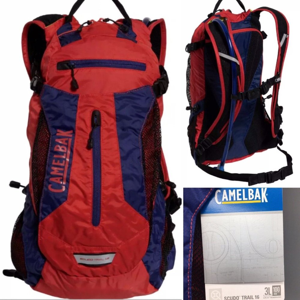 Camelbak Scudo Trail 16 Hydration Pack Bag 3L 100oz Reservoir Red Hiking Biking